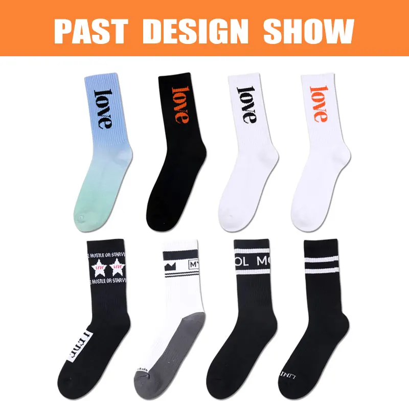 oem fashion cotton socks custom embroidery print black white front knit custom logo socks breathable crew customized men