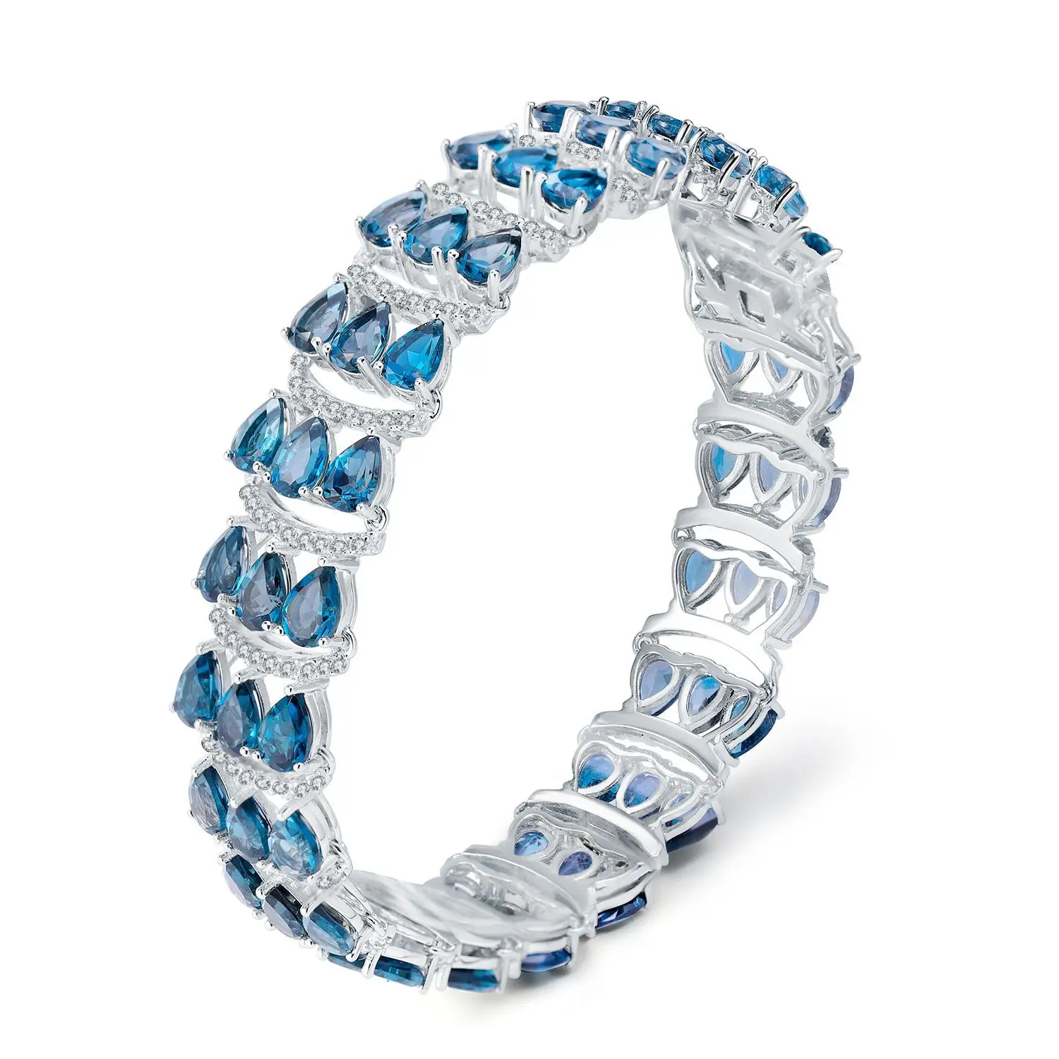 Aimgal Fine jewelry tarnish free S925 silver 4*6mm 0.49ct each London blue topaz 5A Zircon designer Bracelets