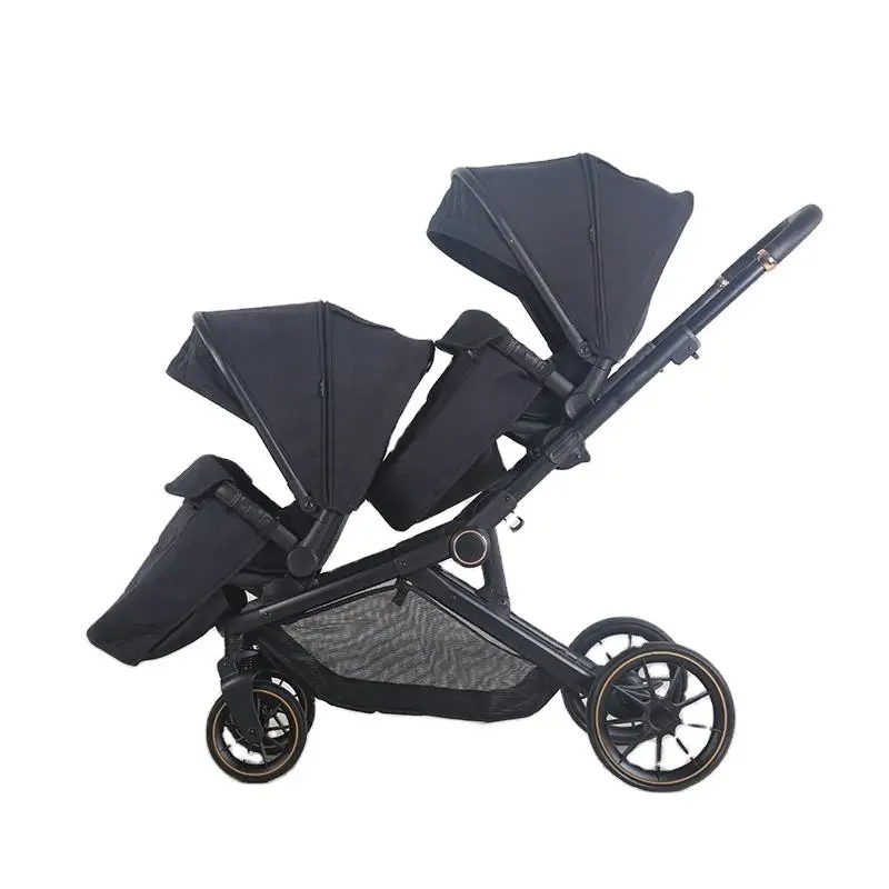 Luxury Foldable Double Baby Pram Twin Baby Stroller with 5-Point Safety Harness