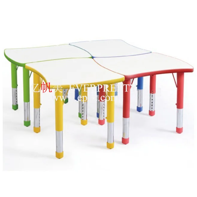 Modern Design Durable Cute Round Edge Safe Kindergarten Furniture Plastic Children Table and Chairs for Six Kids