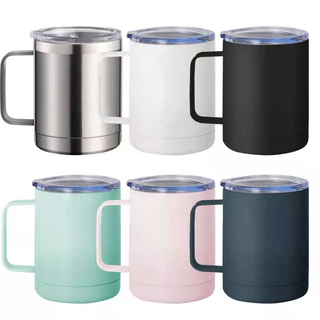 350ml New office mug 12oz double stainless steel thermos cup plastic-sprayed vacuum handle coffee cup