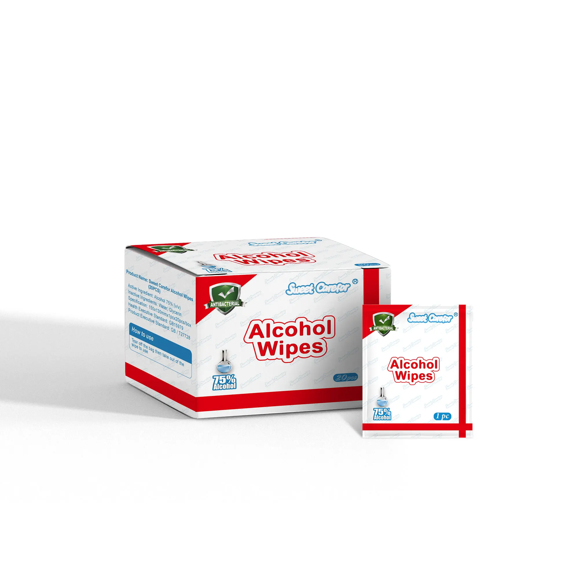 Sweet Carefor Non Woven 75% Alcohol Wipes,Individual Package Antibacterial Wipes,Sterilization Wipes Kills 99.9% Bacteria