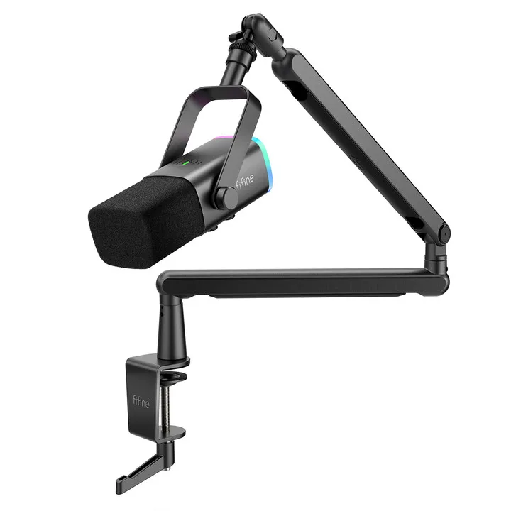 Fifine Ampligame TAM8 RGB Dynamic Gaming Mic XLR USB Streaming Mic Adjustable Mic Boom Arm With Durable Clamp Gaming Microphone