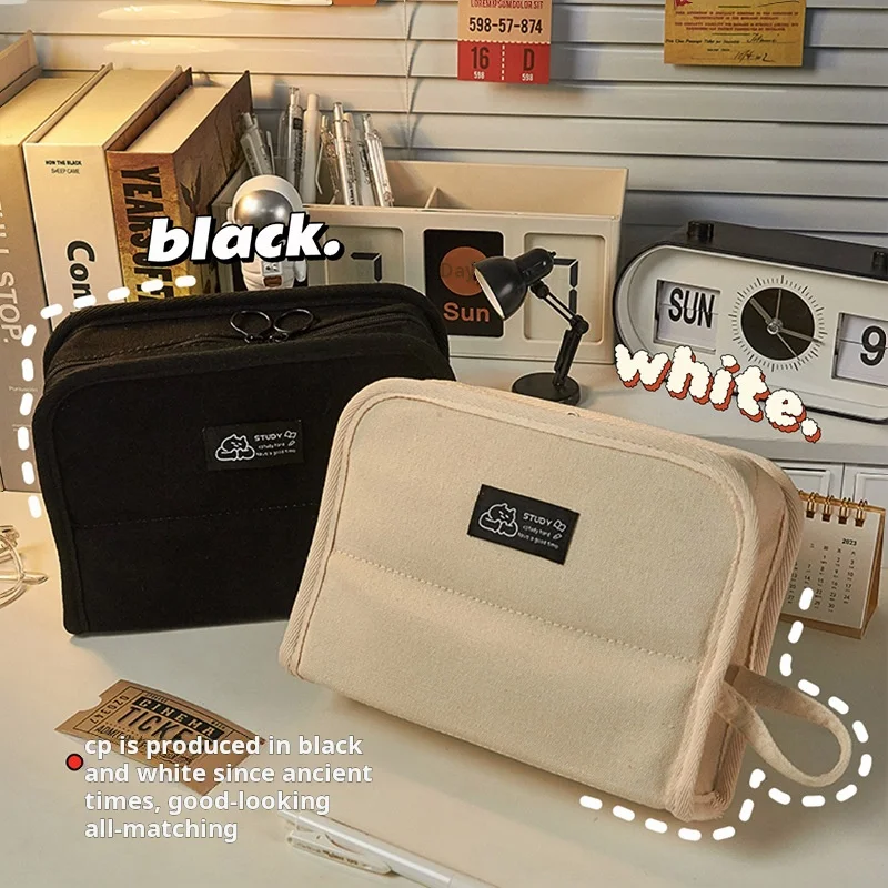 Canvas Pen Bag Large Capacity Girl Style Japanese Stationery Box New Popular Student Stationery Storage Pencil Box