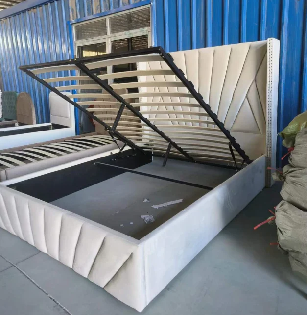 High Headboard Bed Factory Customized Luxury High Headboard King Queen Size Tufted Upholstered Nailed velvet fabric Beds