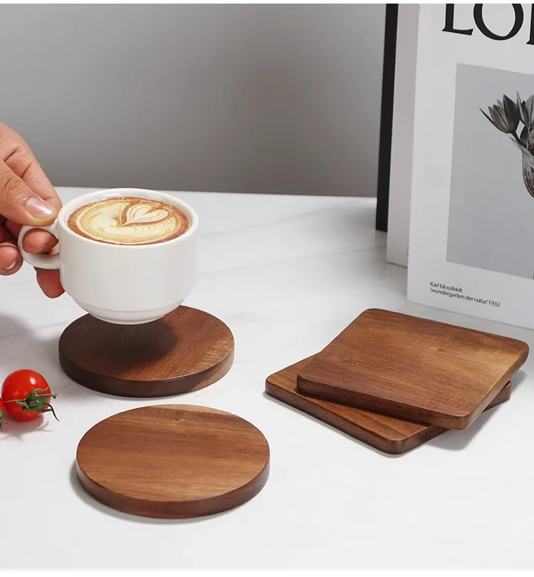 Acacia Beech Thermal Insulation Mat Teacup Mat Mark Mat Solid Wood Coaster Can Be Customized Logo Round Wood Cup Sustainable