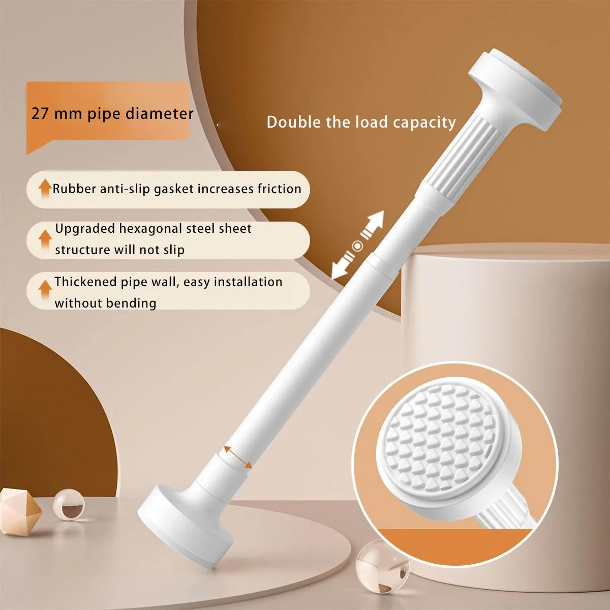 Feiming Stainless Steel Spring Tension Bathroom Rod Shower Curtain Rail Adjustable Shower Rod Telescopic Metal Curtain Rod