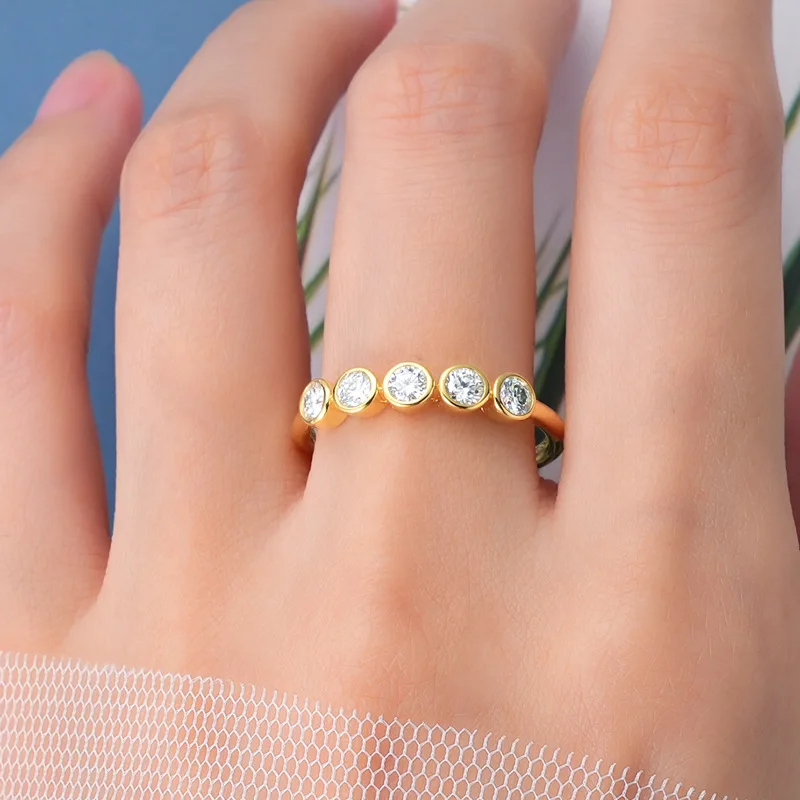 High quality Gra moissanite Round five diamond ring with edge 925 sterling silver  Women engagement luxury Jewelry