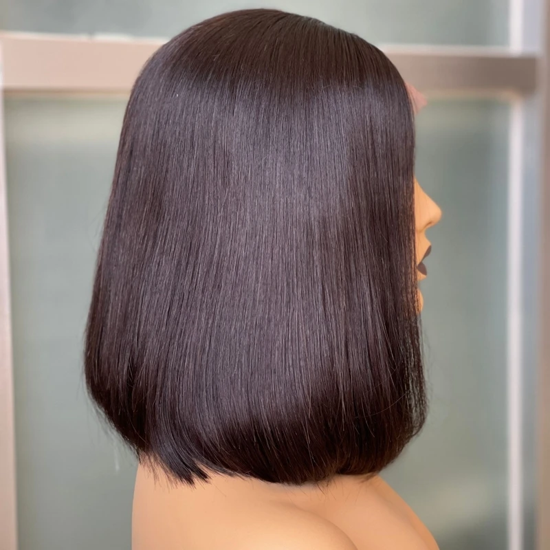 Virgin Human Hair 10in 250% Bob Wig Cuticle Aligned Raw Hair Vendor Middle Part 1.5x4 Closure Brazilian Hair