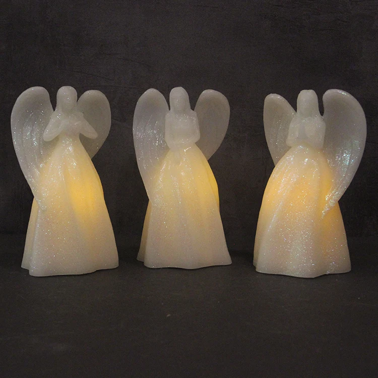 wholesale set of 3 white paraffin wax battery operated christmas decorative flickering flameless angel shaped led candle