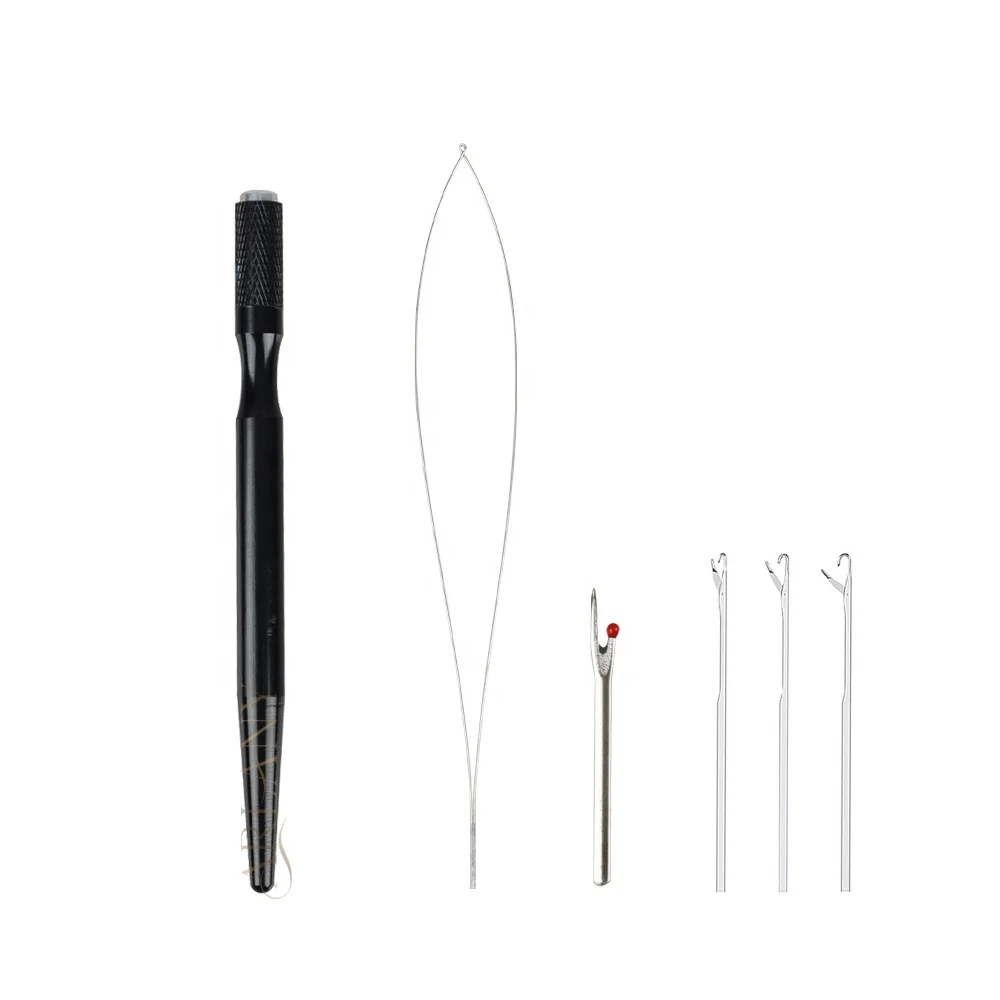 Изготовленным на заказ логосом наращивание волос петли инструмент для микро-петлях, человеческие волосы для наращивания набор инструментов для волос крючком набор игл