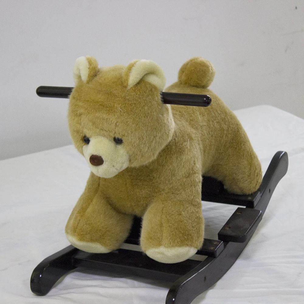 Bear Shaped Baby Rocking Horse Stuffed Wooden Ride on Animal Toys