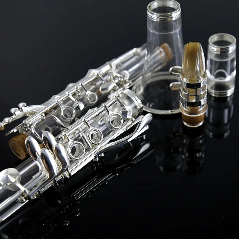 Musical woodwind instrument silver plated key 17 keys Bb tone acrylic transparent body clarinet