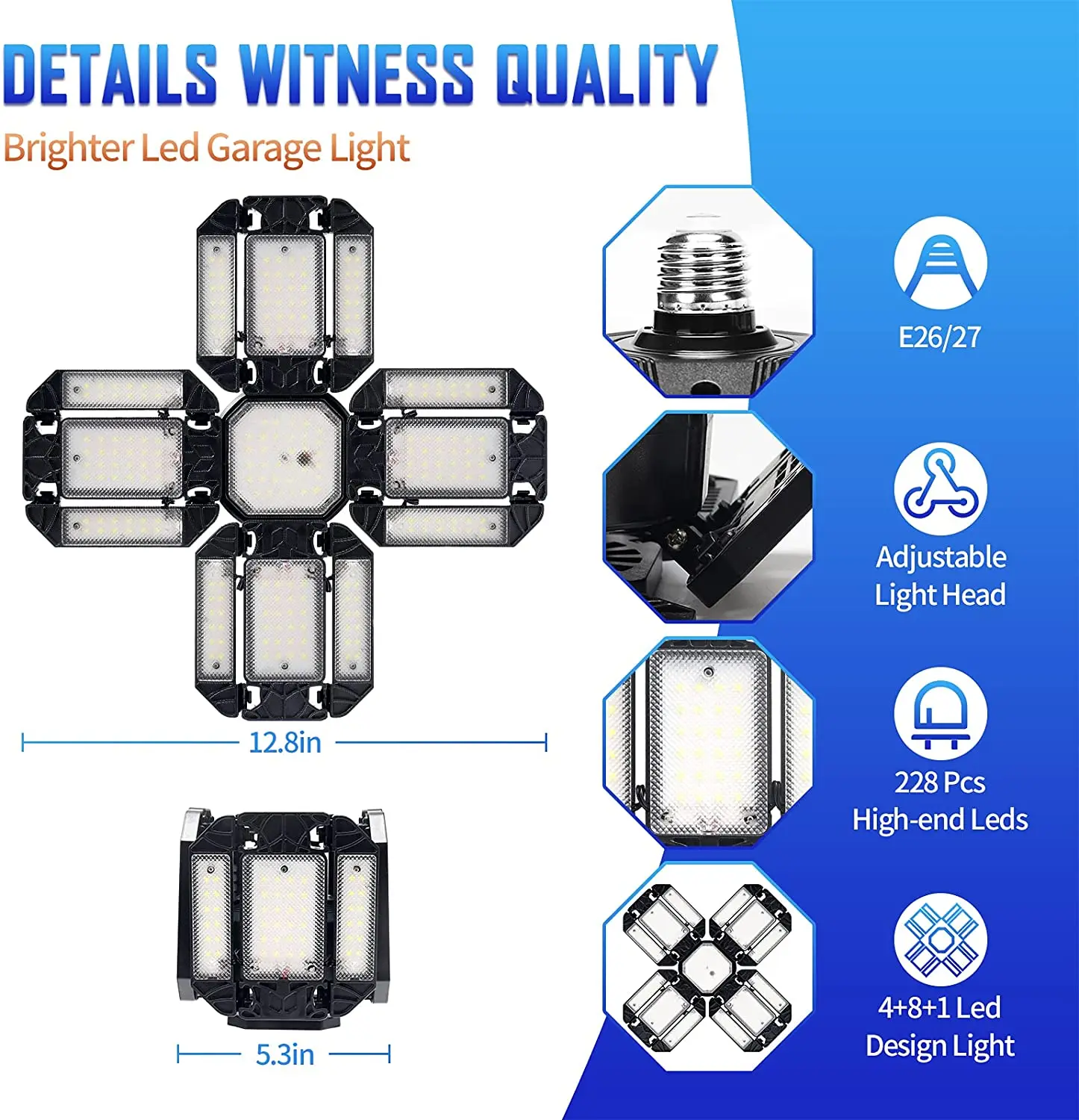  2021 Newest style 180W plastic P10 deformable LED garage light with 12