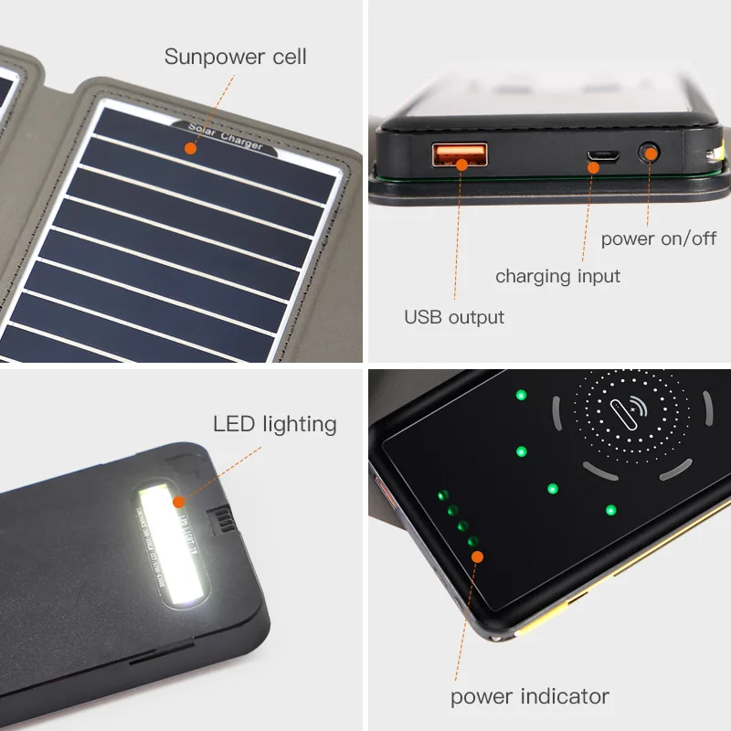 
Portable Wireless solar power bank solar charger 12000mah solar power for outdoor camping 