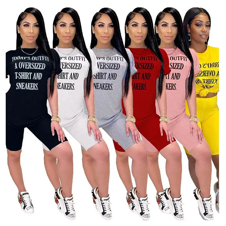 
2020 Summer hot sale casual letter printing 2 piece Track Suit Outfits Two Piece Set Women shorts Clothing For Women 