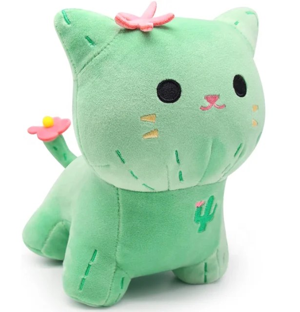 Kawaii Cacti Flower Cat Plushies, Green Cat Plush Toys Home Decor, Soft Plush Cat Toys Gifts for Kids Boys Girls