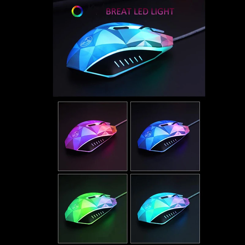 Gamer Mice Breathing LED Light Diamond Version Optical USB Computer Wired Gaming Mouse
