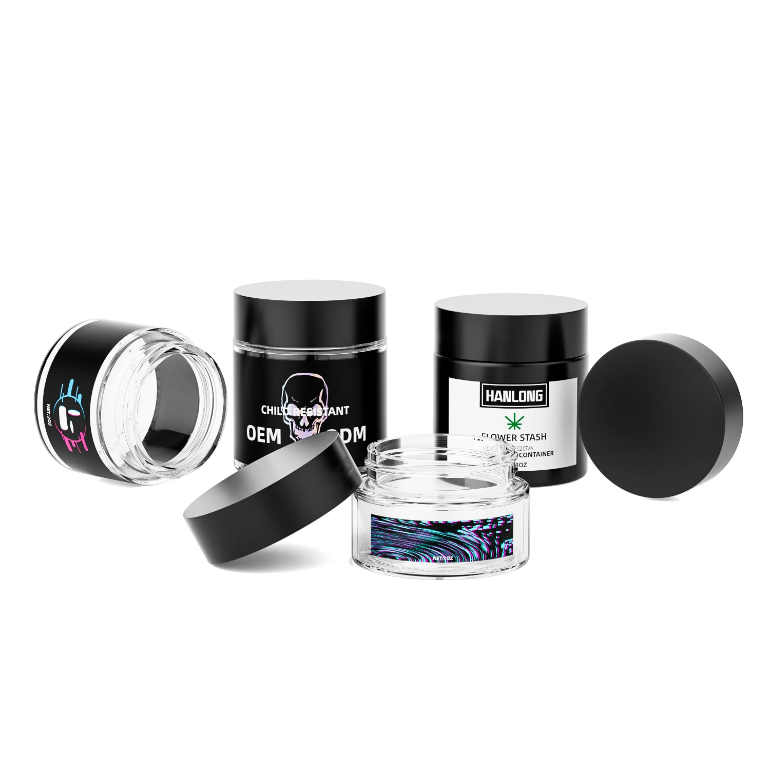 1oz 2oz 3oz 4oz round storage stash jar flower buds airtight smell proof child proof container child resistant glass jar