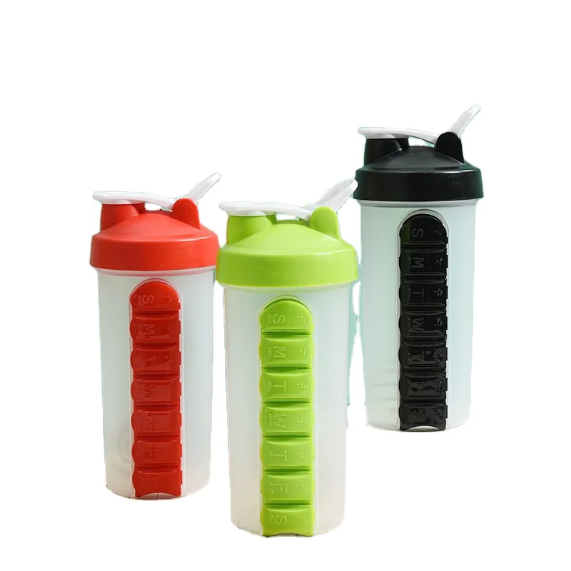 Wholesale Protein Shaker Bottle With Pill Case Powder Mixing Blender Water Bottle With Mix Ball With Storage Box For Gym Sports