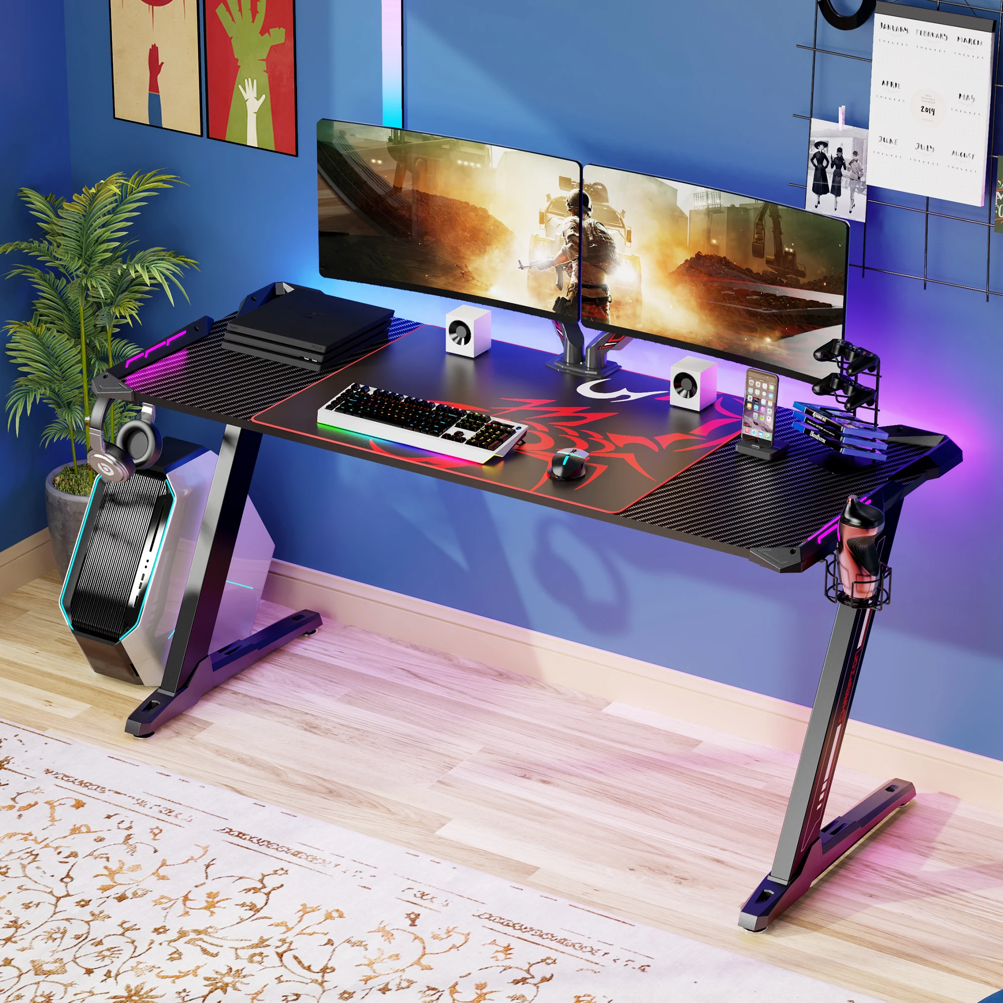 Commercial Furniture Design large size 60inch office pc desk computer racing table with RGB light for gaming