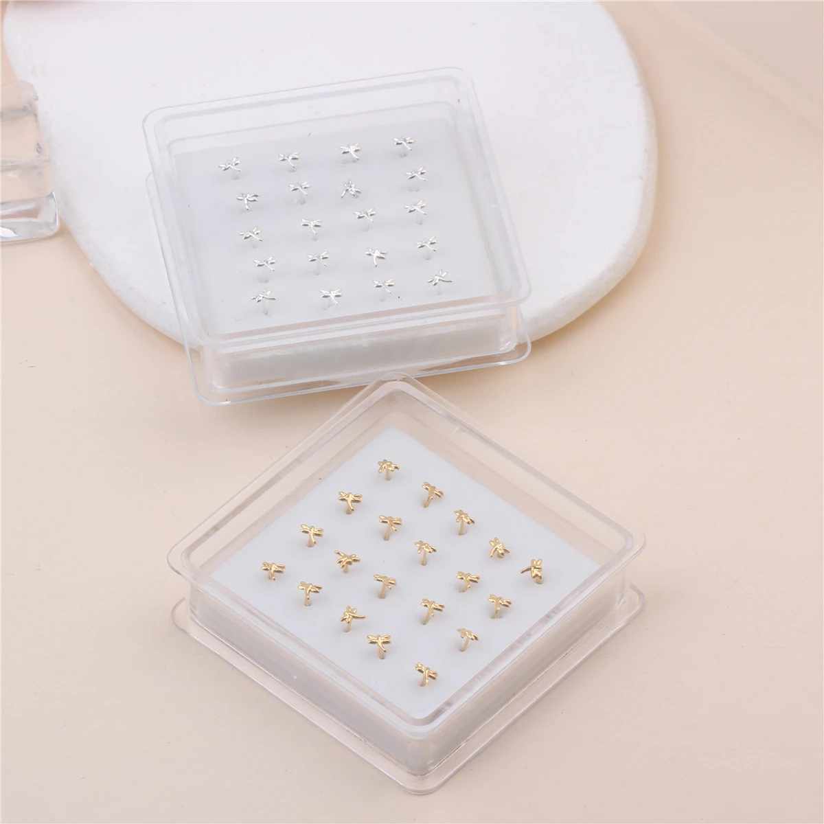 20 PCS Tiny Dragonfly Nose Studs Bendable Soft Ball End Nose Bone Pin Nostril Nose Piercing Boxed Jewelry Wholesale 22G