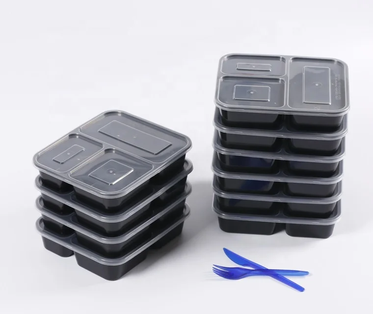 High Quality Free Samples Plastic Bento Lunch Box ,3 Compartment Food Storage Container, Meal Prep Food Container