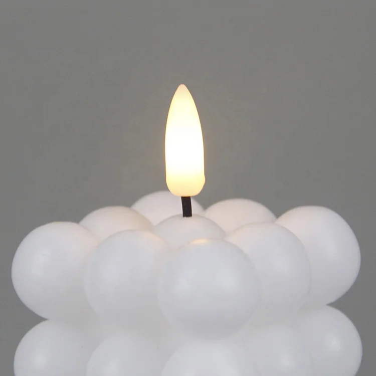 Valentines Day Flickering Real Wax Bubble Cube LED Battery Operated White Flameless Candles with Timer