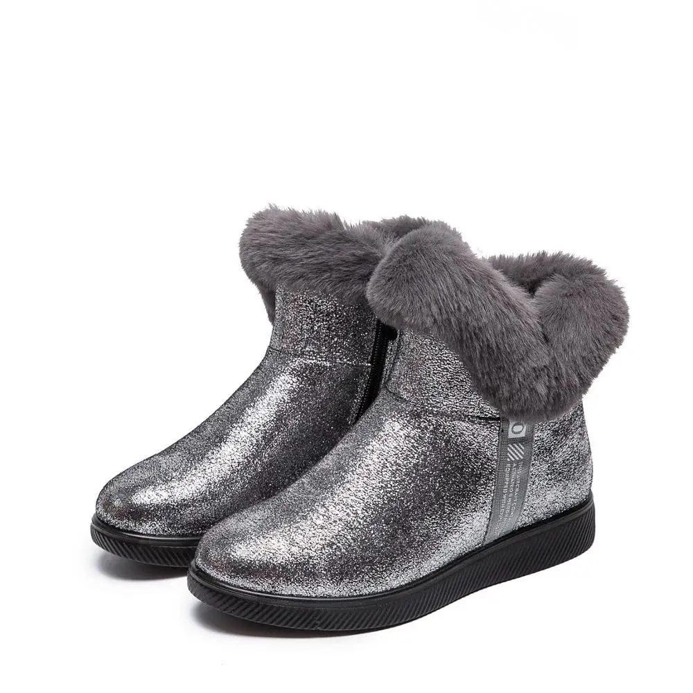 Plus Size Ladies Winter Boots Silver Bling Bling Sequin Glitter Warm Shoes Wholesale 1 pair Comfortable Furry Boots