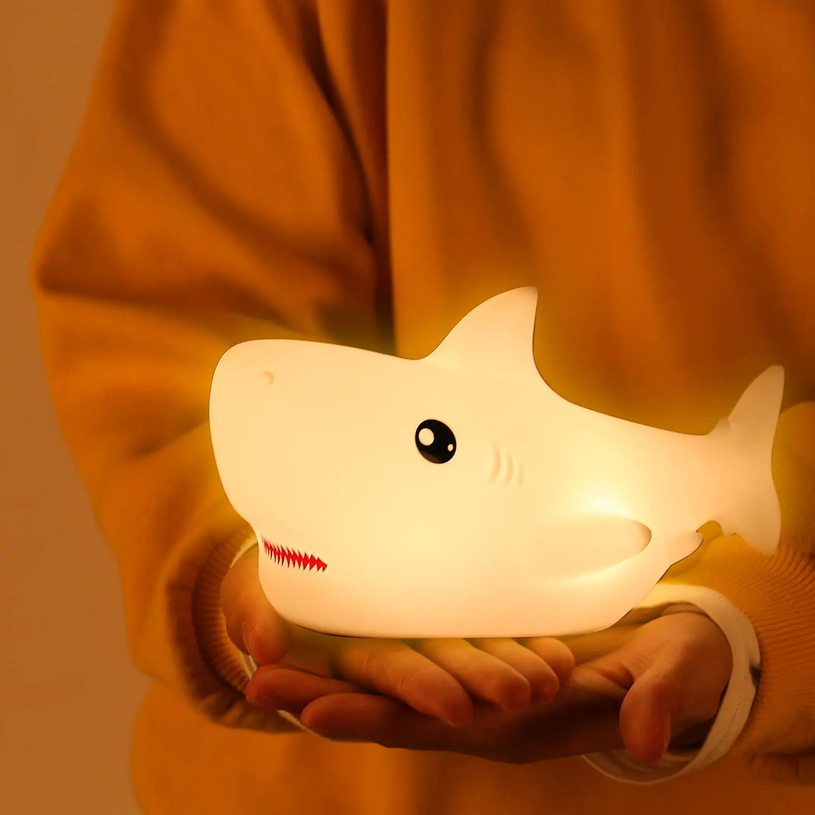 LED Children Night Light Shark Lamp 7 Color USB Rechargeable Silicone Bedroom Bedside Room Lamp for Kids Baby Girl Gift