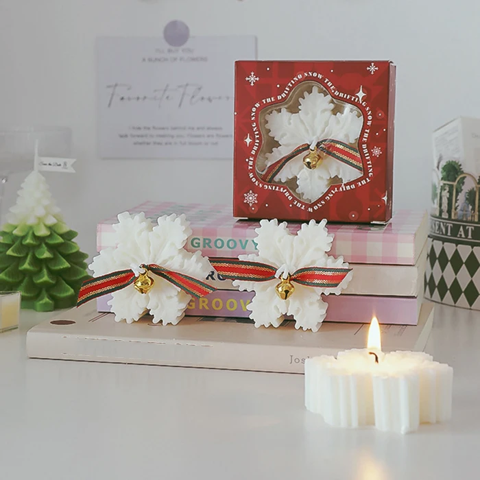 cute white snowflake christmas scented candle home decoration gifts cute birthday candle with box