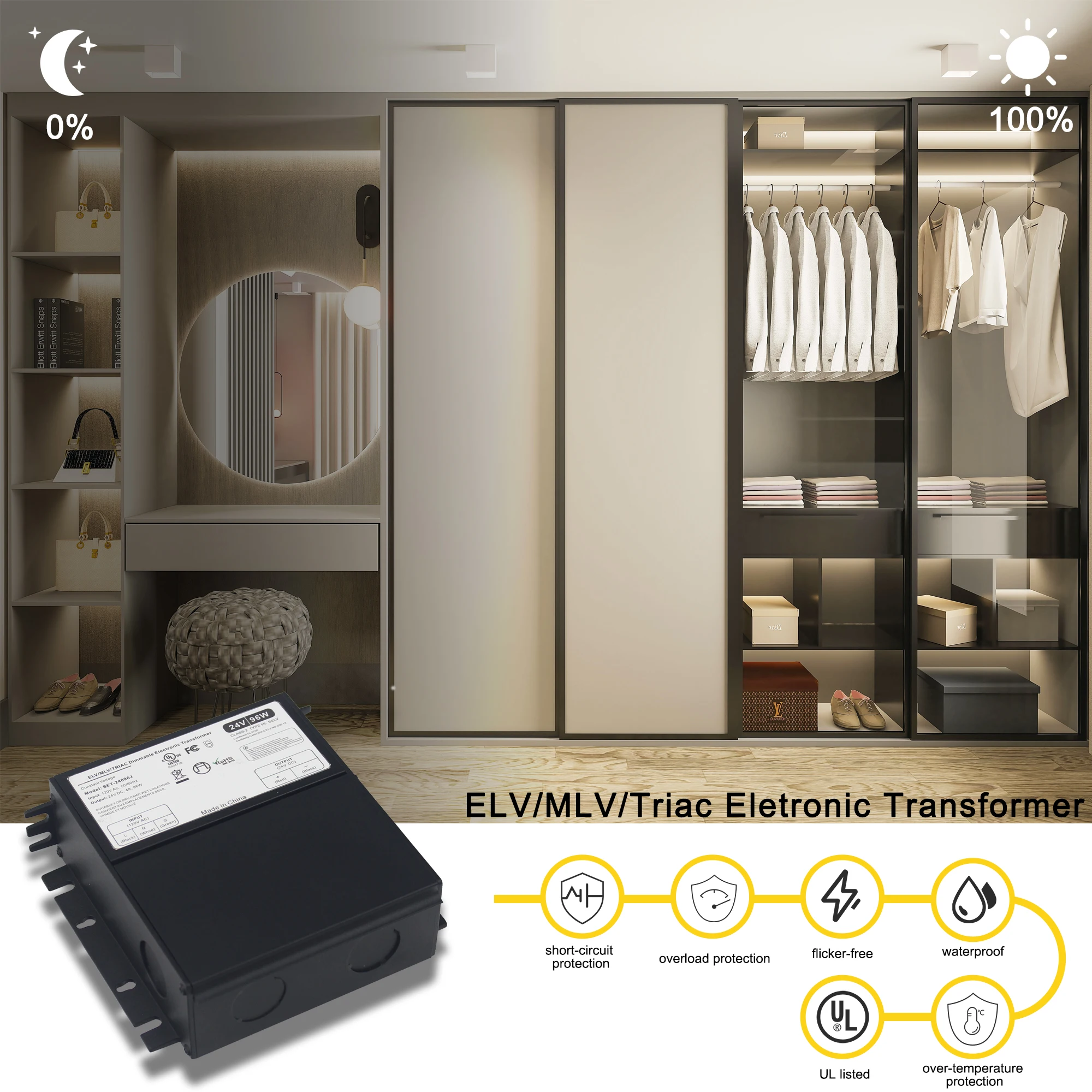 Built in junction Box ELV/MLV/Triac  triac dimmable 60W 96W led driver