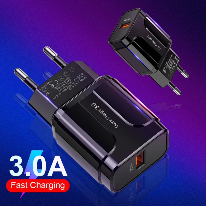Hot Selling US EU18W Quick USB QC 3.0 Wall Charger Mobile Fast Charger Travel Adapter for iphone Xiaomi Samsung Huawei
