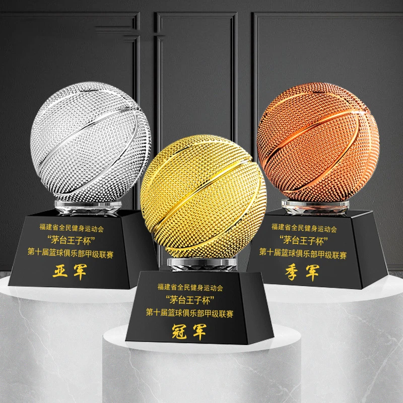 Custom Free Basketball Sports Competition Champion Football Gold Ball Trophy Resin Crystal Golden Ball Soccer Trophy