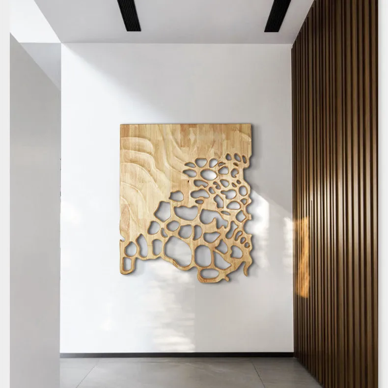 Handcraft Tea Room 3D Hollow Wood Carving Wall Art Office Decoration