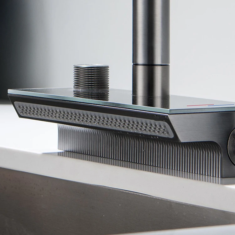 Deck Mounted Single Hole Pull Down Kitchen Mixer Faucet with Base Waterfall