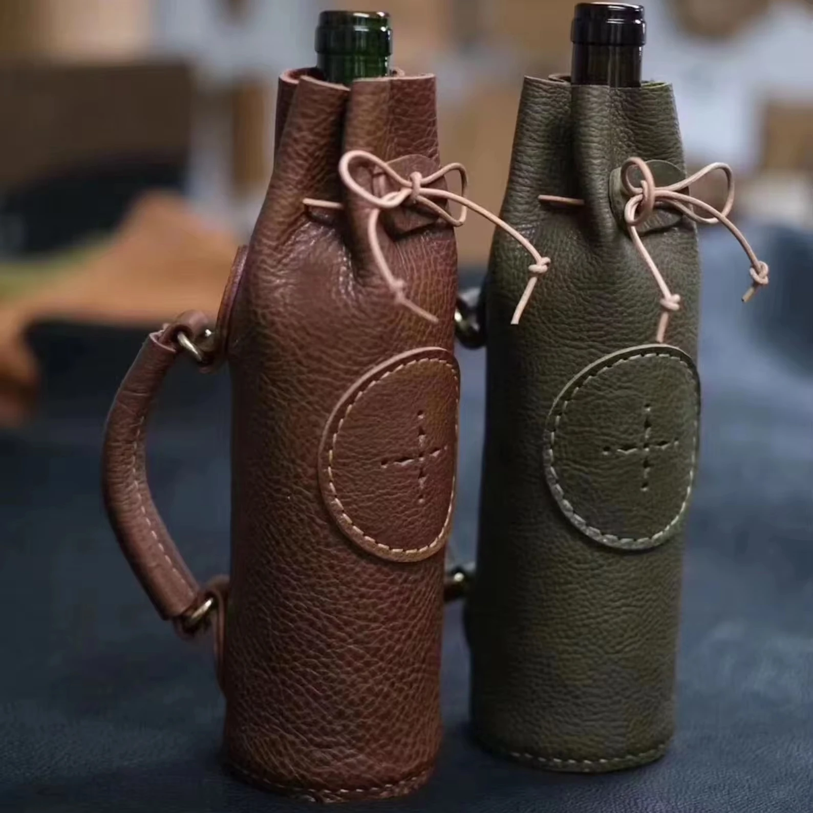 Vintage wine holder genuine leather bottle holder custom wine gift bags