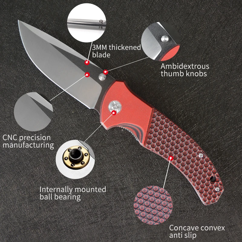 2023 High End Ball Bearing G10 Handle D2 Steel Tactics Survival Folding Knife