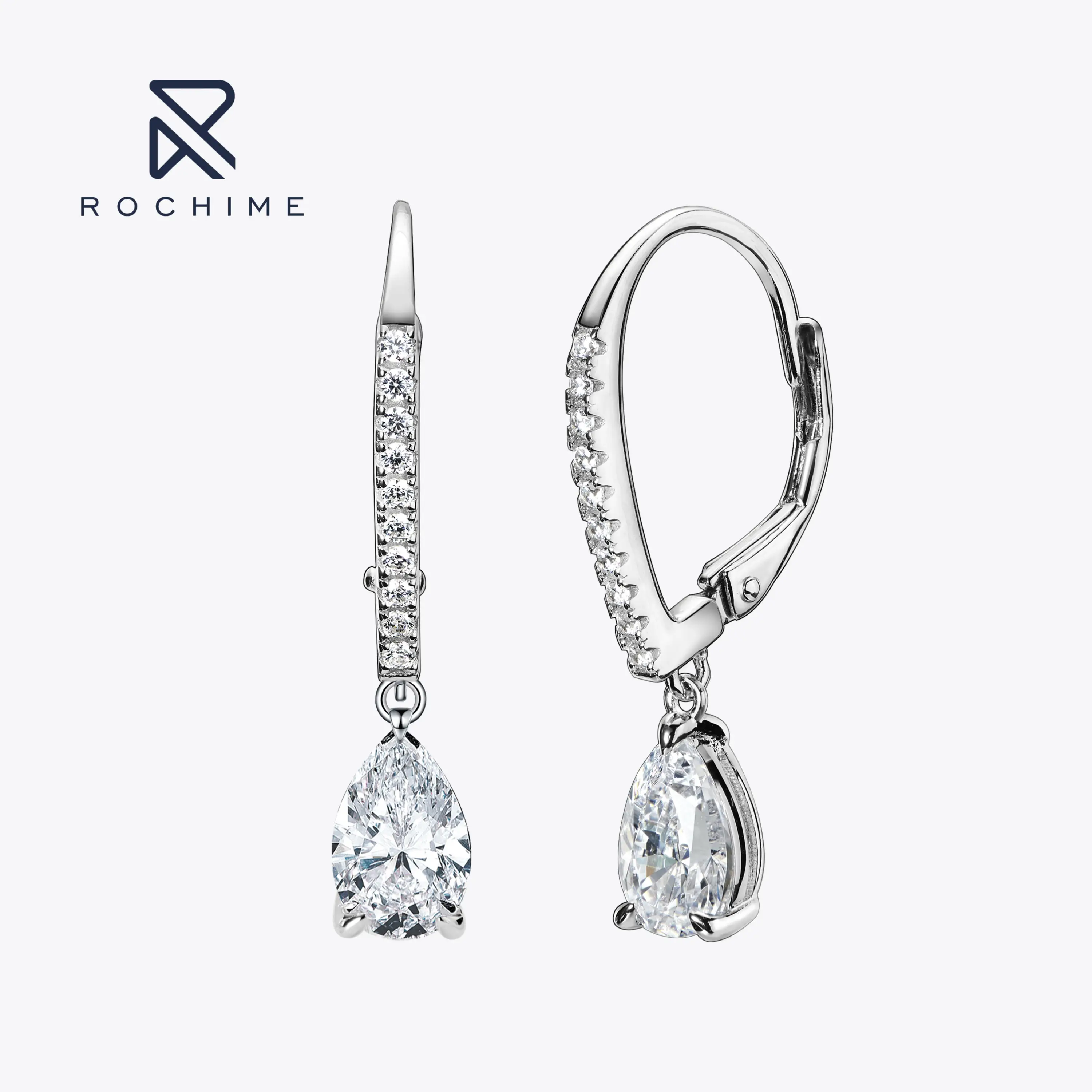 Rochime exquisite pear cut drop earrings 925 sterling silver gold plated cubic zirconia fine jewelry for women