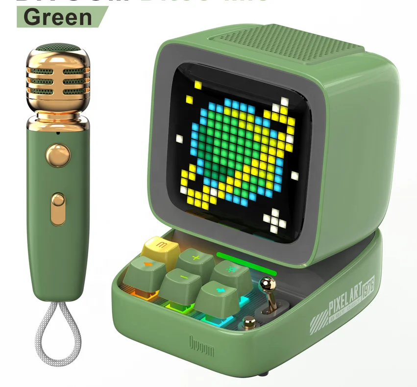 Ditoo-Mic Pixel Art Portable Bluetooth Speaker for PC with Wireless Karaoke Microphone, Bluetooth 5.0, Retro Design