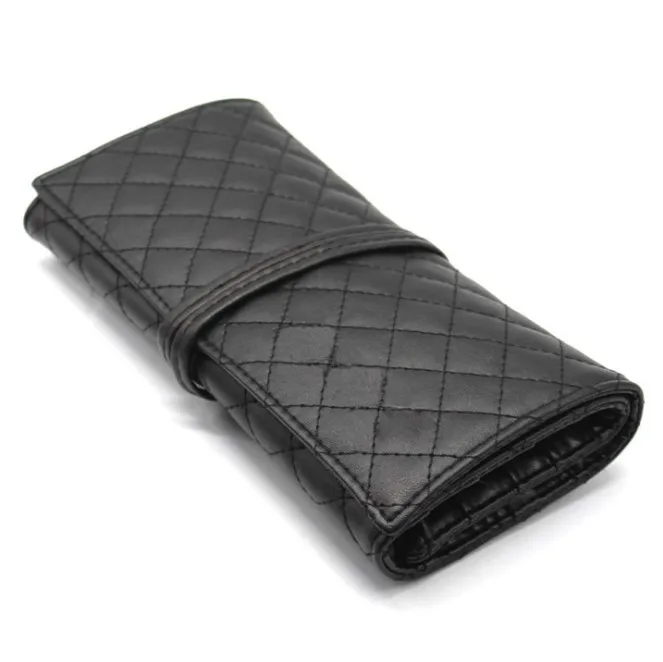 customized logo size new design luxury makeup brush roll bag diamond pattern PU leather make up brush bag  for women female