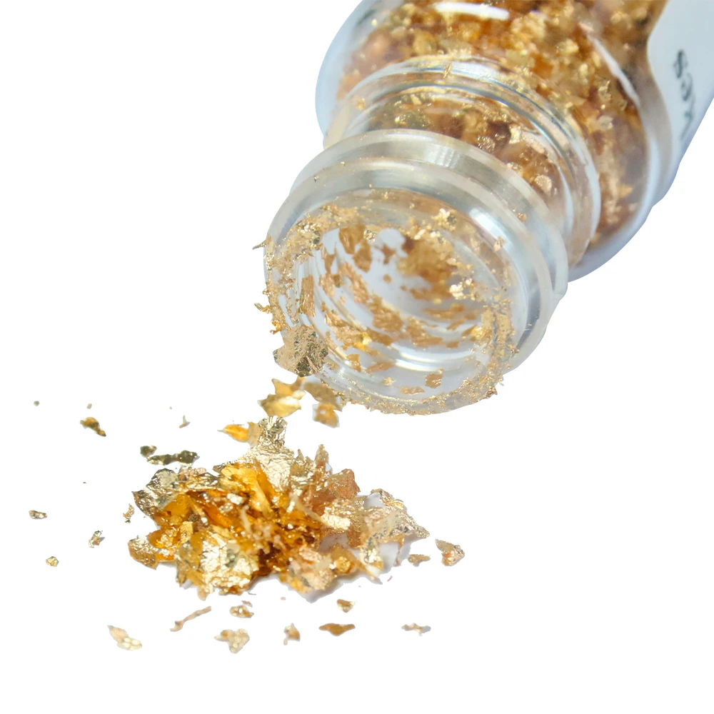 0.1g 24k Large Gold Flake hoja de oro comestible Edible Gold Leaf Sheets Wholesale for Cake and Wine Decoration  24K Gold Flake