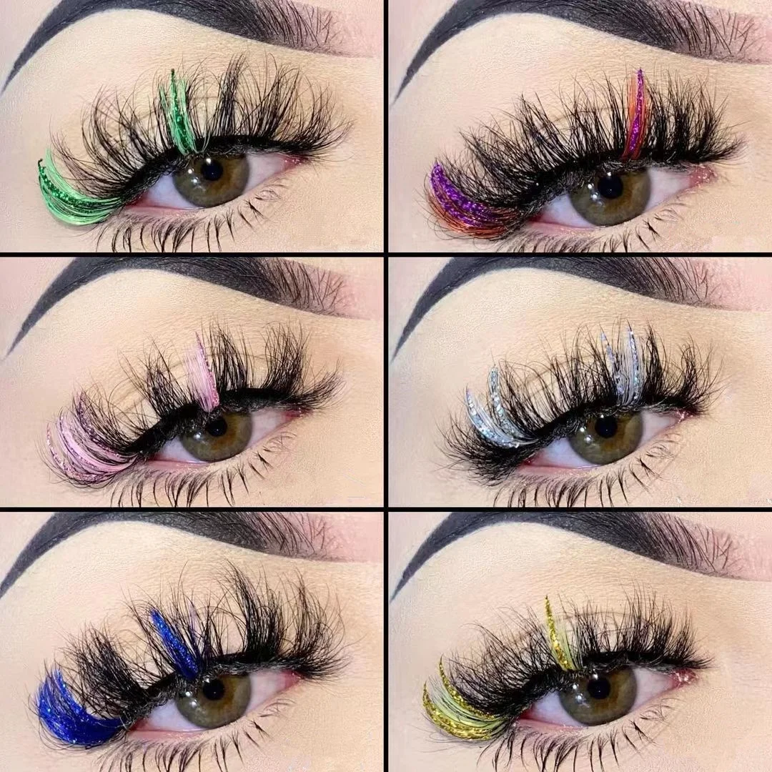 colorful mink eyelashes wholesale glitter blue colored eyelash strips 3d natural 20-25 mm mink lashes with color