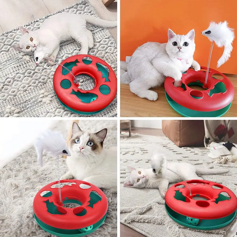 2 in 1 Interactive Pets Funny Plastic Roller Tracks Spring Mouse Cats Kittens Toy With Exercise Balls Teaser