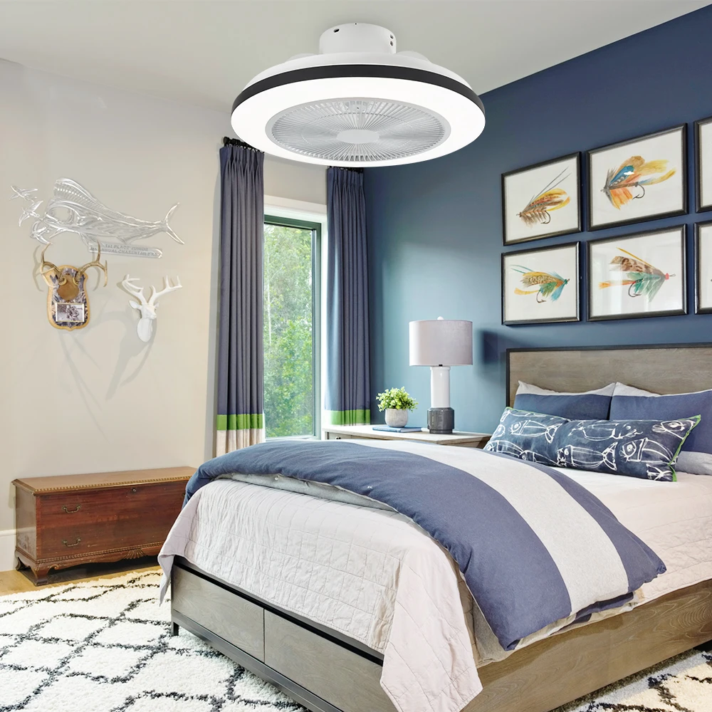 Flush Mount Dc Decorative Modern Bladeless Ceiling Fan With Led Lights Remote Control