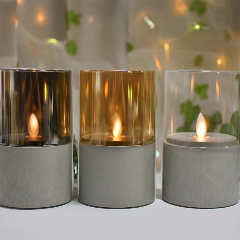 3 pcs/set Factory Direct LED Wax Candles Pillar Style in Faux Cement Shell Battery Operated for Elegant Home Accents