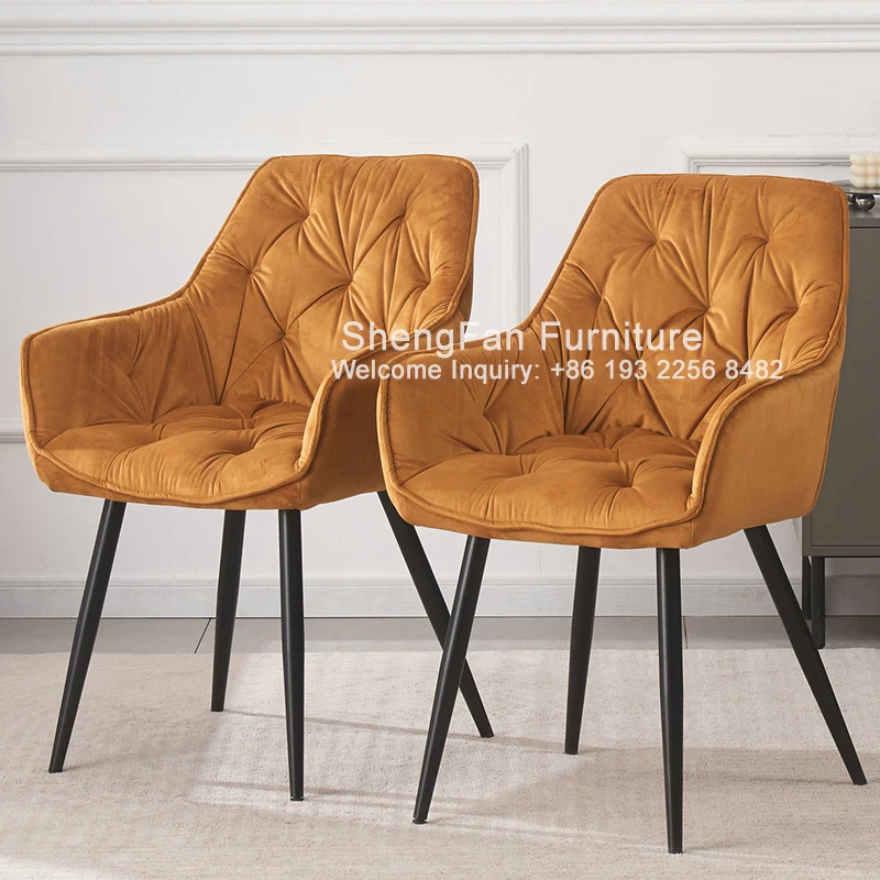 Wholesale Customer Choice Colors Velvet Fabric Dining Chair Yellow Upholstery Chairs Living Room Chairs