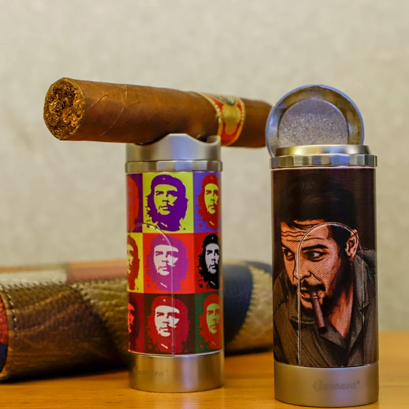 Guevara Fashion pattern gas jet flame refillable cigar lighter with puncher holder