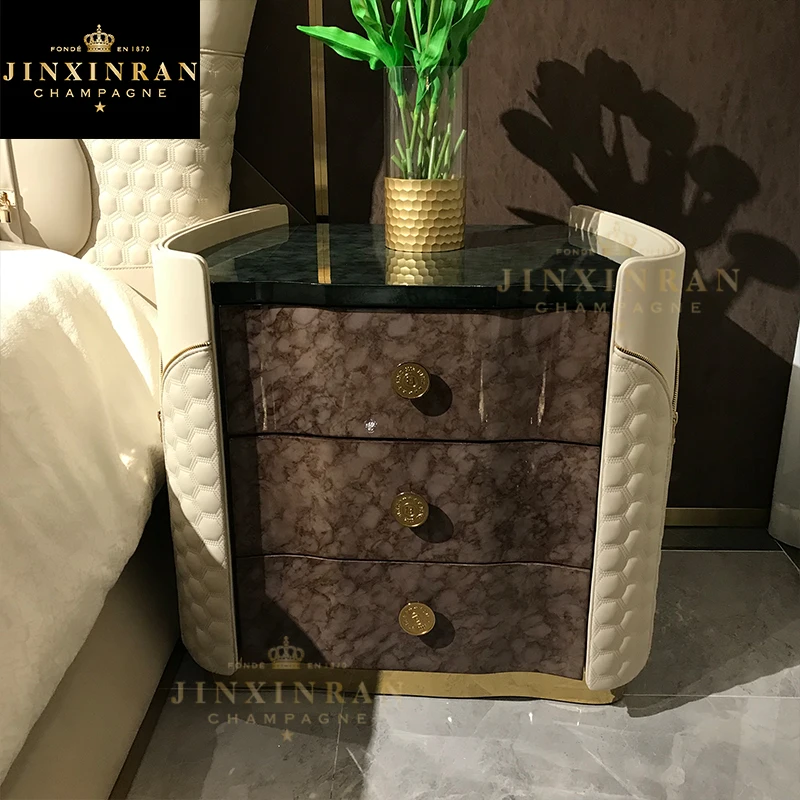  modern luxury bedroom furniture double bed set king size solid wood genuine leather