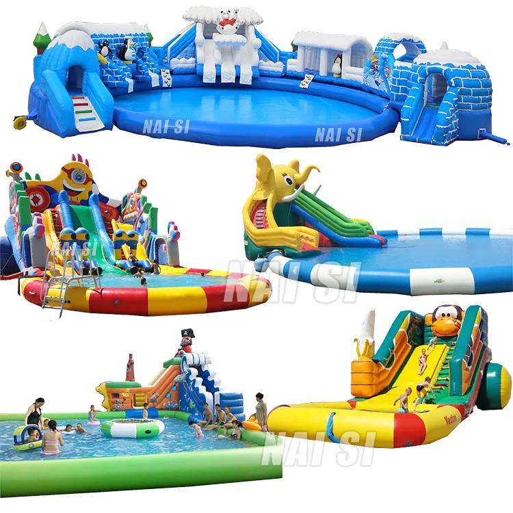 China Factory  Inflatable Swimming Pool Slide Children Inflatable Trampoline Water Park For Kids Trade